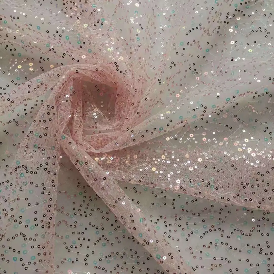 Tissu perlé en dentelle 100 % polyester