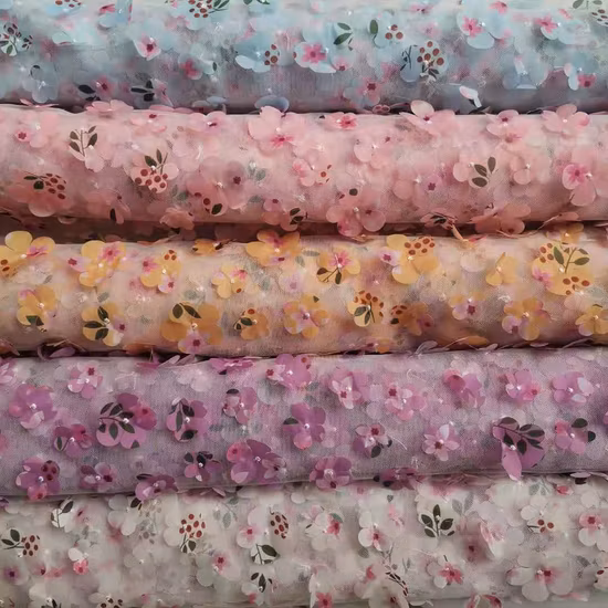 Robe en filet floral, imprimé 3D, tissu en dentelle et Tulle brodé découpé au Laser