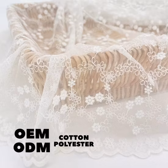 Tissu de dentelle de broderie de coton de polyester de mode pour la robe