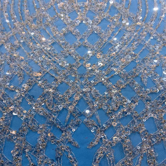 Tissus en dentelle perlée à la main personnalisés de haute qualité en usine avec perles pour robes de mariée