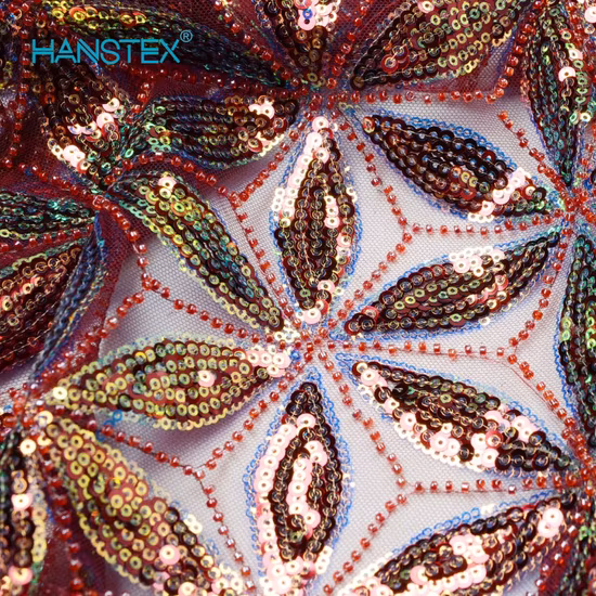 Hanstex Couture Designer dentelle tissu broderie paillettes colorées dentelle perlée perle dentelle de mariée pour robe de soirée tissu