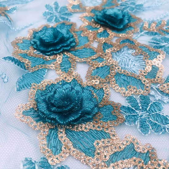 Beau tissu brodé en dentelle de fleurs 3D, tissu en dentelle perlée pour mariage/fête